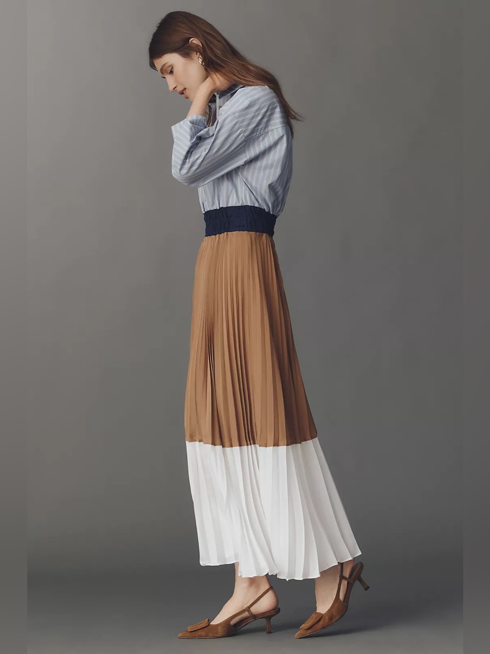 The Somerset Colorblock Pleated Twofer Maxi Dress - Picture 3 of 7